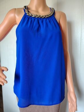 Poetry Women’s Beaded Neck Halter Tank Top - Cobalt Blue Size M